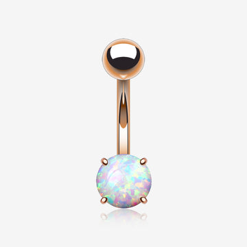 Rose Gold Fire Opal Prong Set Basic Belly Button Ring-White Opal